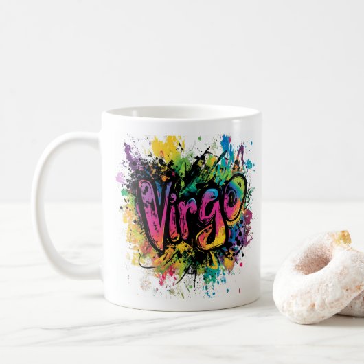 90s Throwback Virgo: Splatter Paint Mok (Met donut)