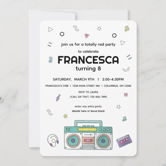 90's Totally Rad Music Thema Verjaardag Kaart (Voorkant)