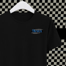 90s TV Comedy Black Blue Oval Jouw naam Logo T-shirt