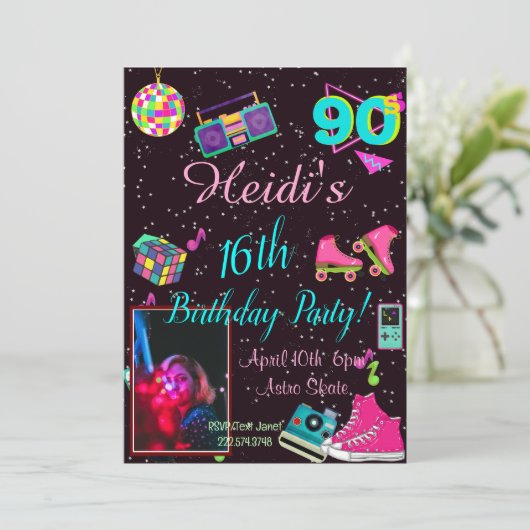 90's Uitnodiging, Foto terug naar de jaren '90, Kaart (Staand voorkant)