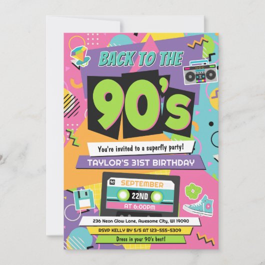 90s Uitnodiging voor verjaardagsfeestje (Voorkant)