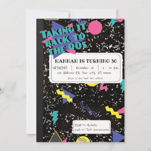 90s Verjaardag, Retro Composiet Notitieboek Kaart (Voorkant)