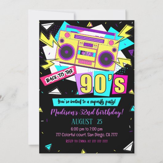 90s Verjaardag Uitnodiging (Voorkant)