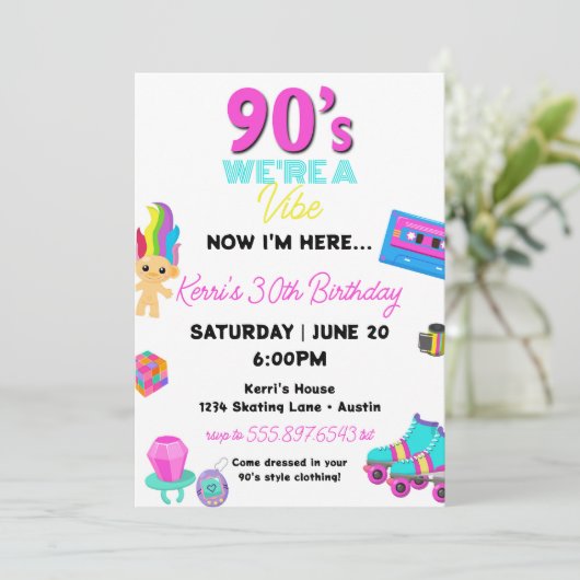 90s Verjaardag Uitnodiging Retro 30e Verjaardag (Staand voorkant)