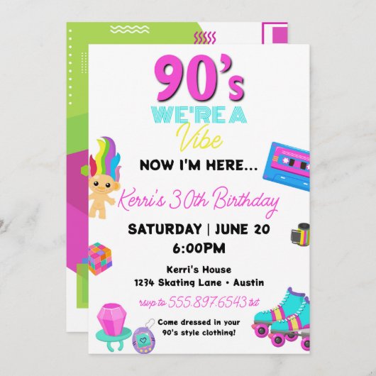 90s Verjaardag Uitnodiging Retro 30e Verjaardag (Voorkant / Achterkant)