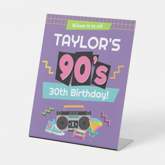 90s Verjaardagsfeestje Welkom voetstuk teken Reclamebord Met Voetstuk (Voorkant)