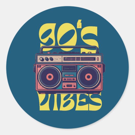 90's vibe Boombox Ronde Sticker (Voorkant)