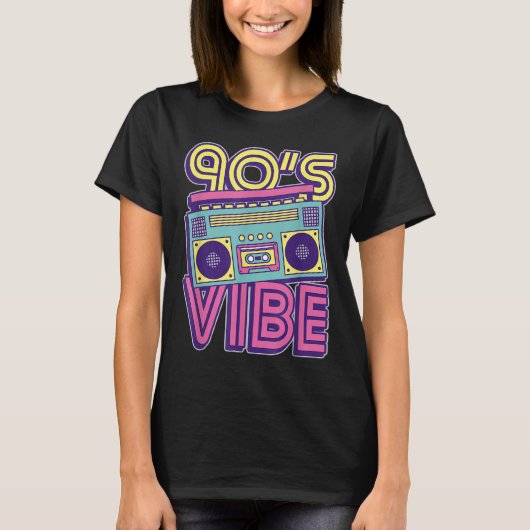 90s Vibe Retro Boombox Neon Aesthetic Design T-shirt (Voorkant)