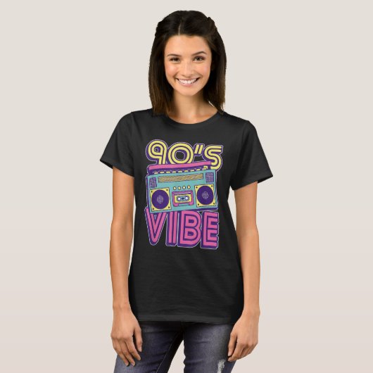 90s Vibe Retro Boombox Neon Aesthetic Design T-shirt (Voorkant volledig)