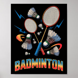 90s Vintage Badmintonspeler Shuttle Racket Poster