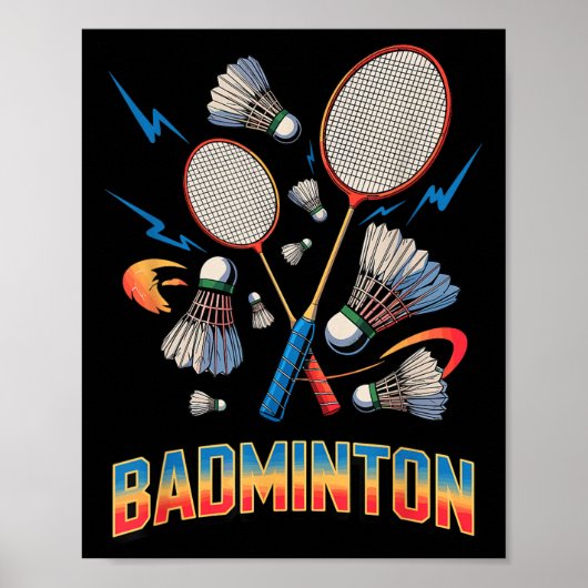 90s Vintage Badmintonspeler Shuttle Racket Poster (Voorkant)