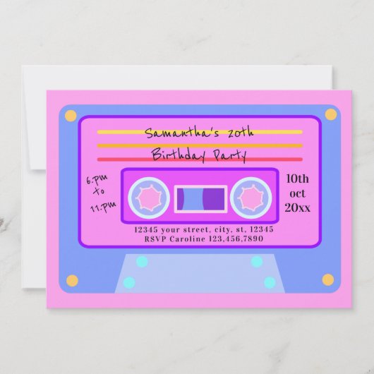 90's Y2K Bubblegum Roze Cassette 20 Verjaardagsfee Kaart (Voorkant)