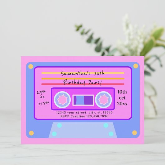 90's Y2K Bubblegum Roze Cassette 20 Verjaardagsfee Kaart (Staand voorkant)