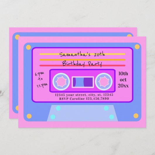 90's Y2K Bubblegum Roze Cassette 20 Verjaardagsfee Kaart (Voorkant / Achterkant)