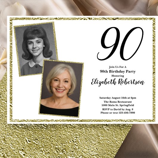 90ste aangepaste foto wit en goud kaart