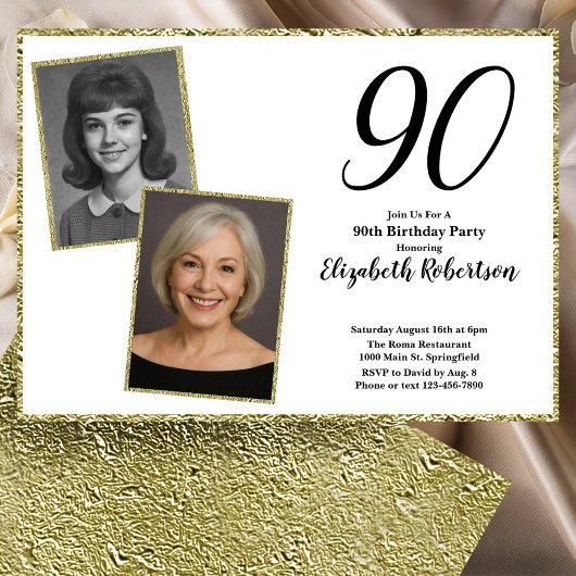 90ste aangepaste foto wit en goud kaart