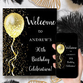 90ste | Black & Gold Glitter Verjaardag Welkom Poster