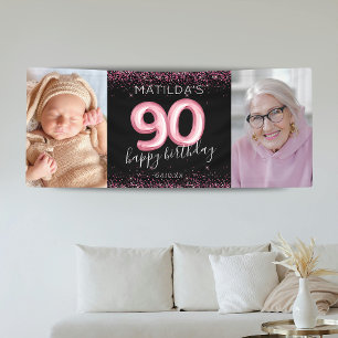 90ste Black Pink Verjaardag Foto Banner