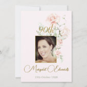 90ste bloemblush roze elegante foto Verjaardag Kaart (Achterkant)