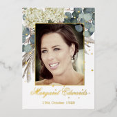 90ste bloemige blauwe elegante foto Verjaardag Folie Uitnodiging (Voorkant)