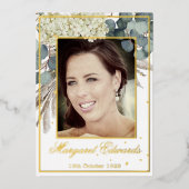 90ste bloemige blauwe elegante foto Verjaardag Folie Uitnodiging (Voorkant)