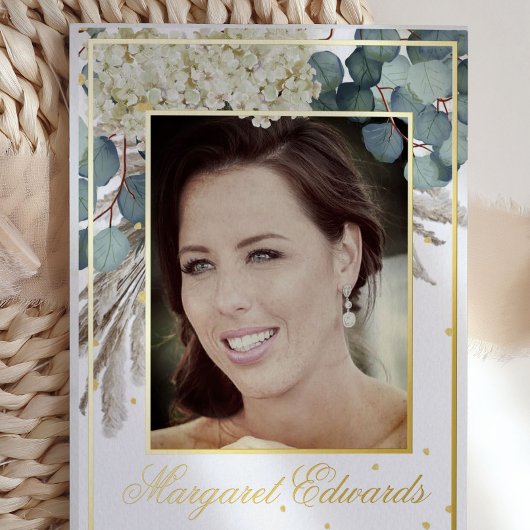 90ste bloemige blauwe elegante foto Verjaardag Folie Uitnodiging