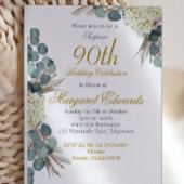 90ste bloemige blauwe elegante foto Verjaardag Folie Uitnodiging