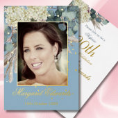 90ste bloemige blauwe elegante foto Verjaardag Folie Uitnodiging