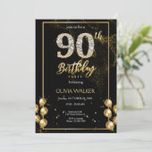 90ste Diamond Zwart en Goud Verjaardag Kaart (Staand voorkant)