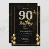 90ste Diamond Zwart en Goud Verjaardag Kaart (Voorkant / Achterkant)