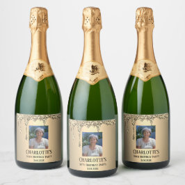 90ste Elegante Verjaardagsfeest Goud Sparkling Wijnetiket