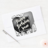 90ste Gelukkige Verjaardag - Zwart/Wit Nummerpatro Vierkante Sticker (Envelop)