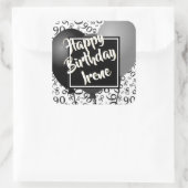 90ste Gelukkige Verjaardag - Zwart/Wit Nummerpatro Vierkante Sticker (Tas)