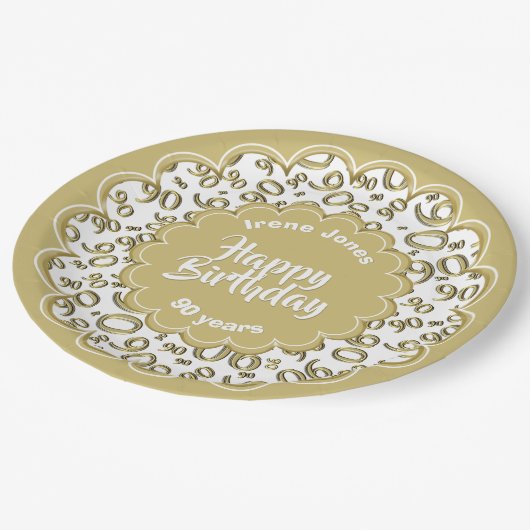 90ste Goud/Wit Willekeurig Getal Patroon Papieren Bordje (Gekanteld)