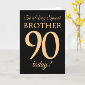 90ste Gouden Effect op Zwart, voor Broeder Verjaar Kaart (Gele Bloem)
