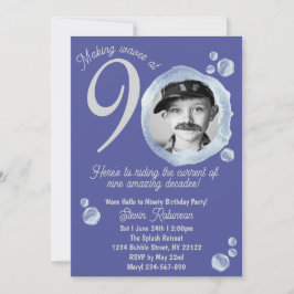 90ste Indigo Blauwe Bubbel Verjaardagsfeest Foto Kaart