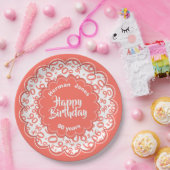 90ste koraal/wit willekeurig getallenpatroon papieren bordje (Feest)