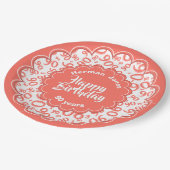 90ste koraal/wit willekeurig getallenpatroon papieren bordje (Gekanteld)