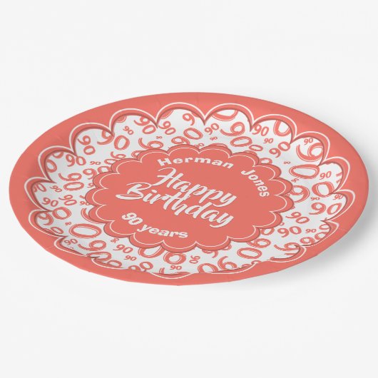 90ste koraal/wit willekeurig getallenpatroon papieren bordje (Gekanteld)