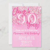 90ste roze glitter verjaardagsfeestje kaart (Voorkant)