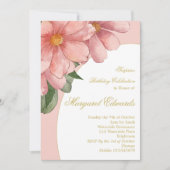 90ste roze goud elegante bloemfoto Verjaardag Kaart (Voorkant)