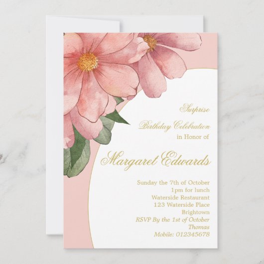 90ste roze goud elegante bloemfoto Verjaardag Kaart (Voorkant)