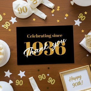 90ste verjaardag 1936 Retro Zwart en Goud Bedankkaart