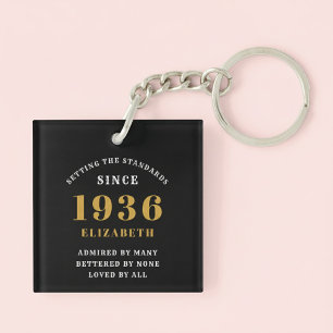 90ste verjaardag 1936 Zwart Goud Gepersonaliseerd Sleutelhanger