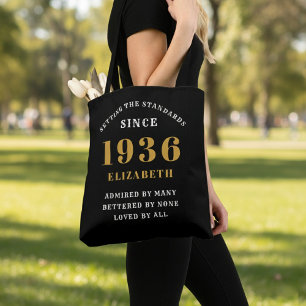 90ste verjaardag 1936 Zwart Goud Gepersonaliseerd Tote Bag
