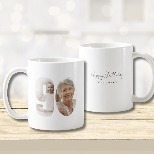 90ste verjaardag Aangepaste Twee Foto Koffiemok