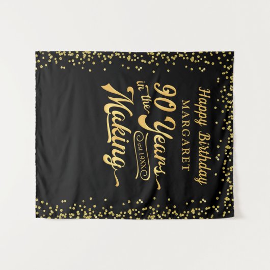 90ste verjaardag achtergrond zwart goud confetti wandkleed (Voorkant (horizontaal))