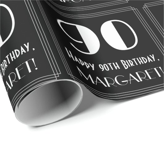 90ste verjaardag - Art Deco geïnspireerde look "90 Cadeaupapier (Rol Hoek)