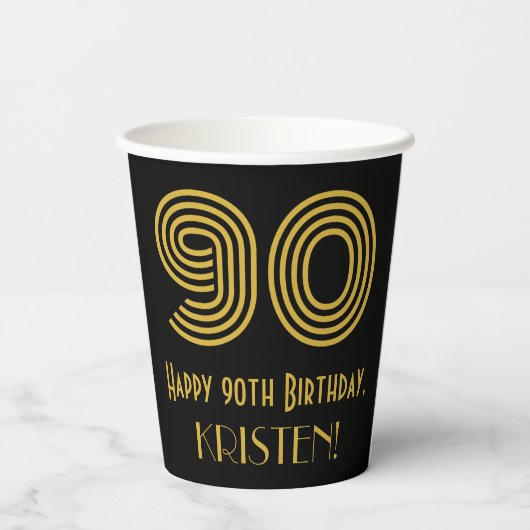 90ste verjaardag: Art Deco Geïnspireerde look "90" Papieren Bekers (Achterkant)