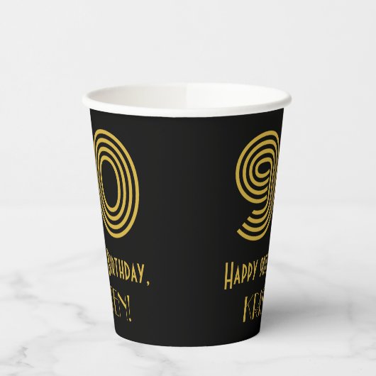 90ste verjaardag: Art Deco Geïnspireerde look "90" Papieren Bekers (Links)